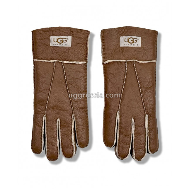 UGG Перчатки Кожаные Женские Коричневые