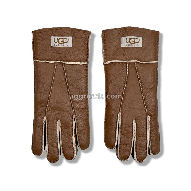UGG Перчатки Кожаные Женские Коричневые