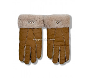 UGG Перчатки Кожаные Женские Коричневые