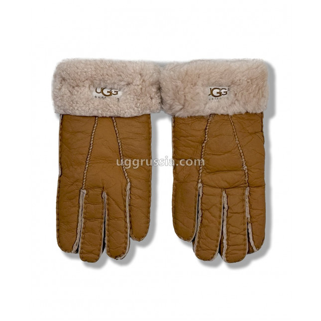 UGG Перчатки Кожаные Женские Коричневые