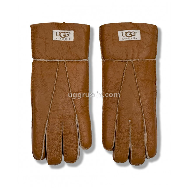 UGG Перчатки Кожаные Женские Коричневые