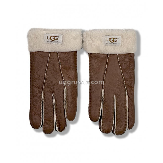 UGG Перчатки Кожаные Женские Коричневые