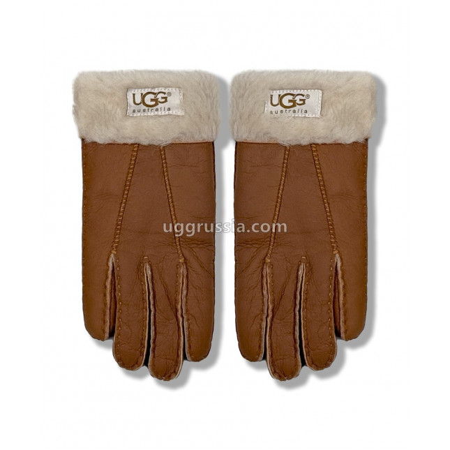 UGG Перчатки Кожаные Женские Коричневые