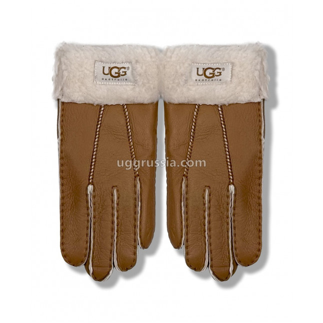 UGG Перчатки Кожаные Женские Коричневые