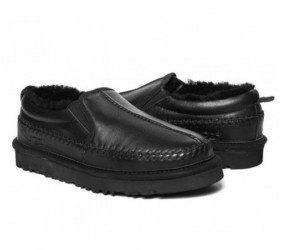 UGG Mens Stitch Slip On Leather Black